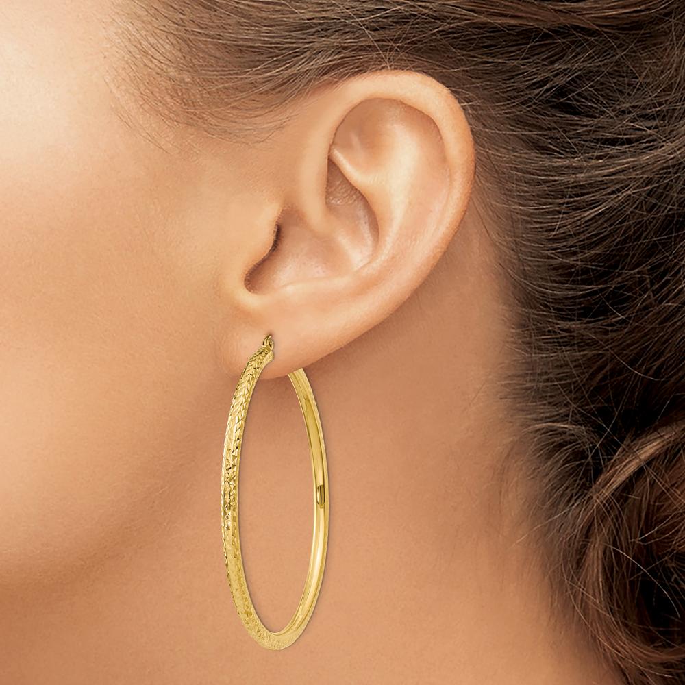 10K Yellow Gold 50mm Diamond-Cut Hoop Earrings