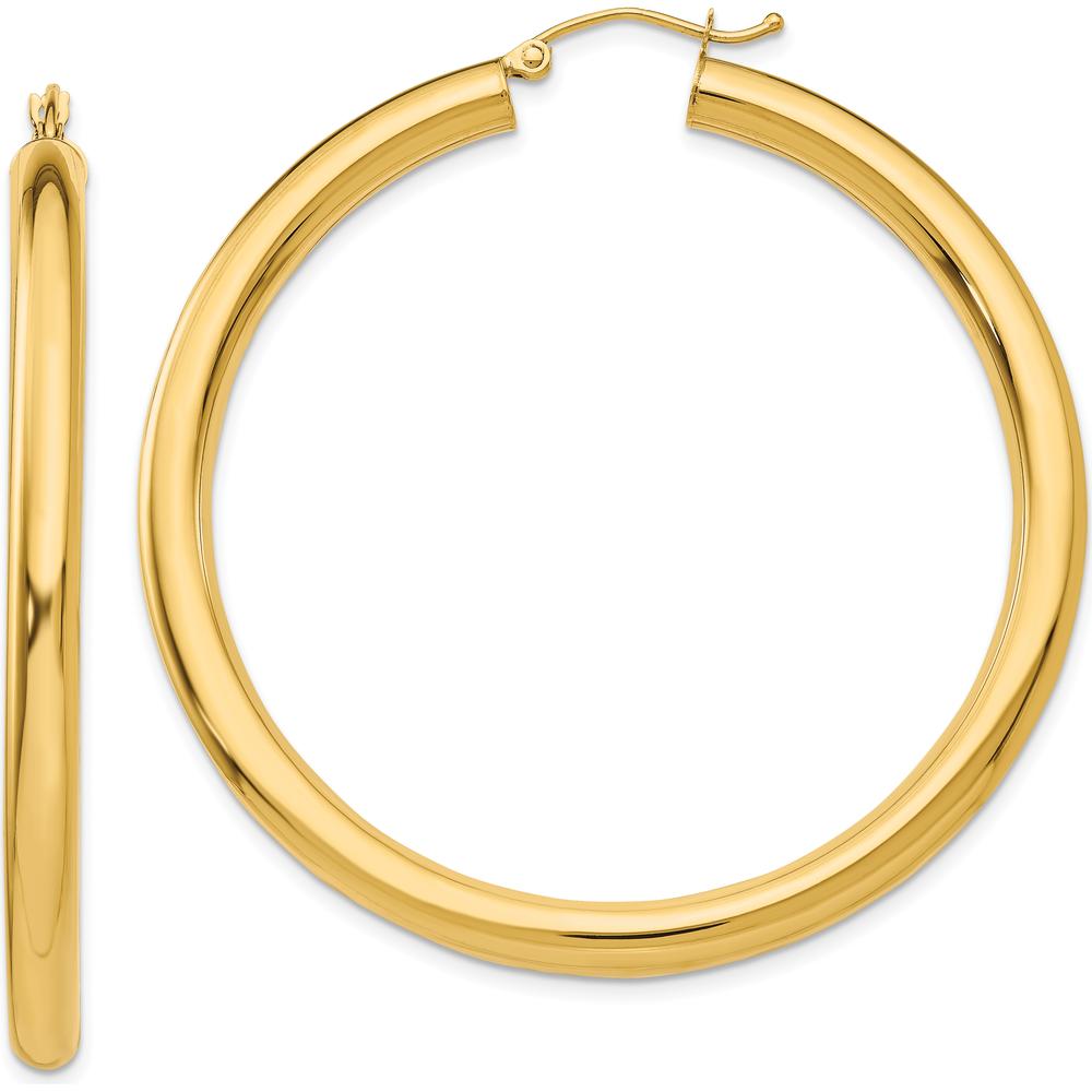 10K Yellow Gold 50mm Lightweight Polished Tube Hoop Earrings
