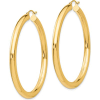 10K Yellow Gold 50mm Lightweight Polished Tube Hoop Earrings