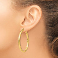 10K Yellow Gold 50mm Lightweight Polished Tube Hoop Earrings