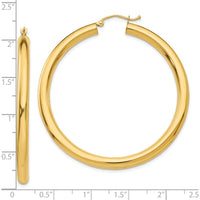 10K Yellow Gold 50mm Lightweight Polished Tube Hoop Earrings