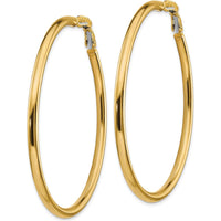 10K Yellow Gold 50mm Polished Round Hoop Earrings with Omega Back Closure