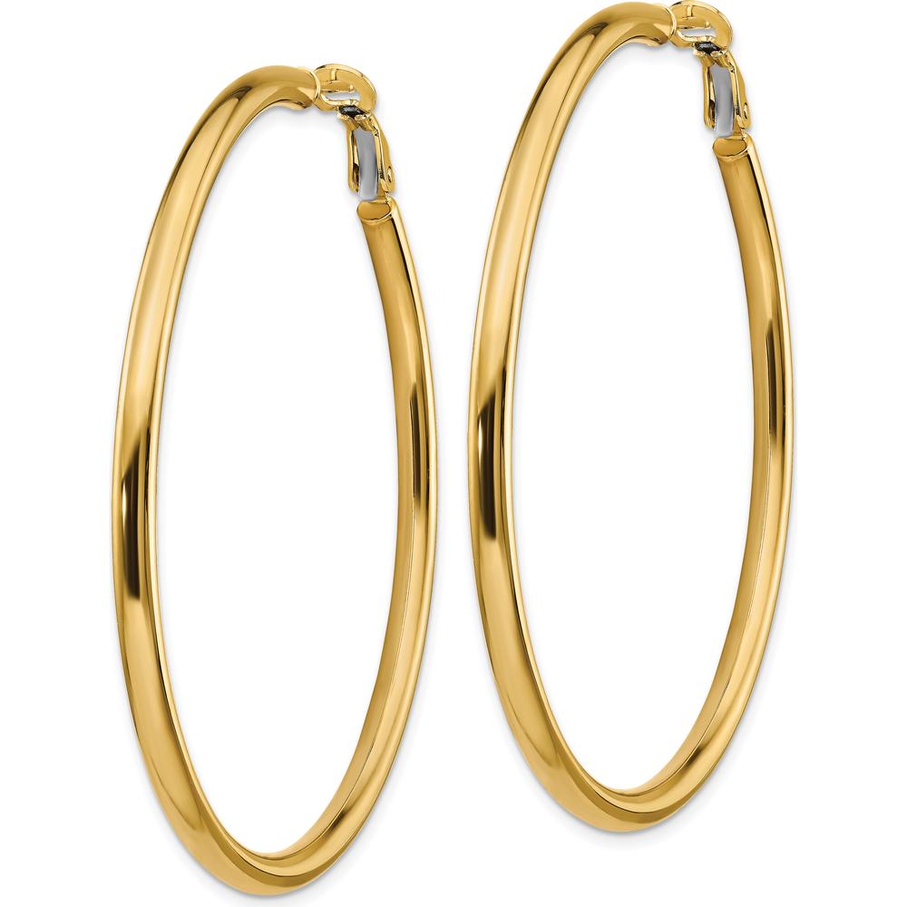 10K Yellow Gold 50mm Polished Round Hoop Earrings with Omega Back Closure