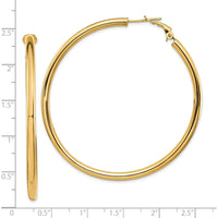10K Yellow Gold 50mm Polished Round Hoop Earrings with Omega Back Closure