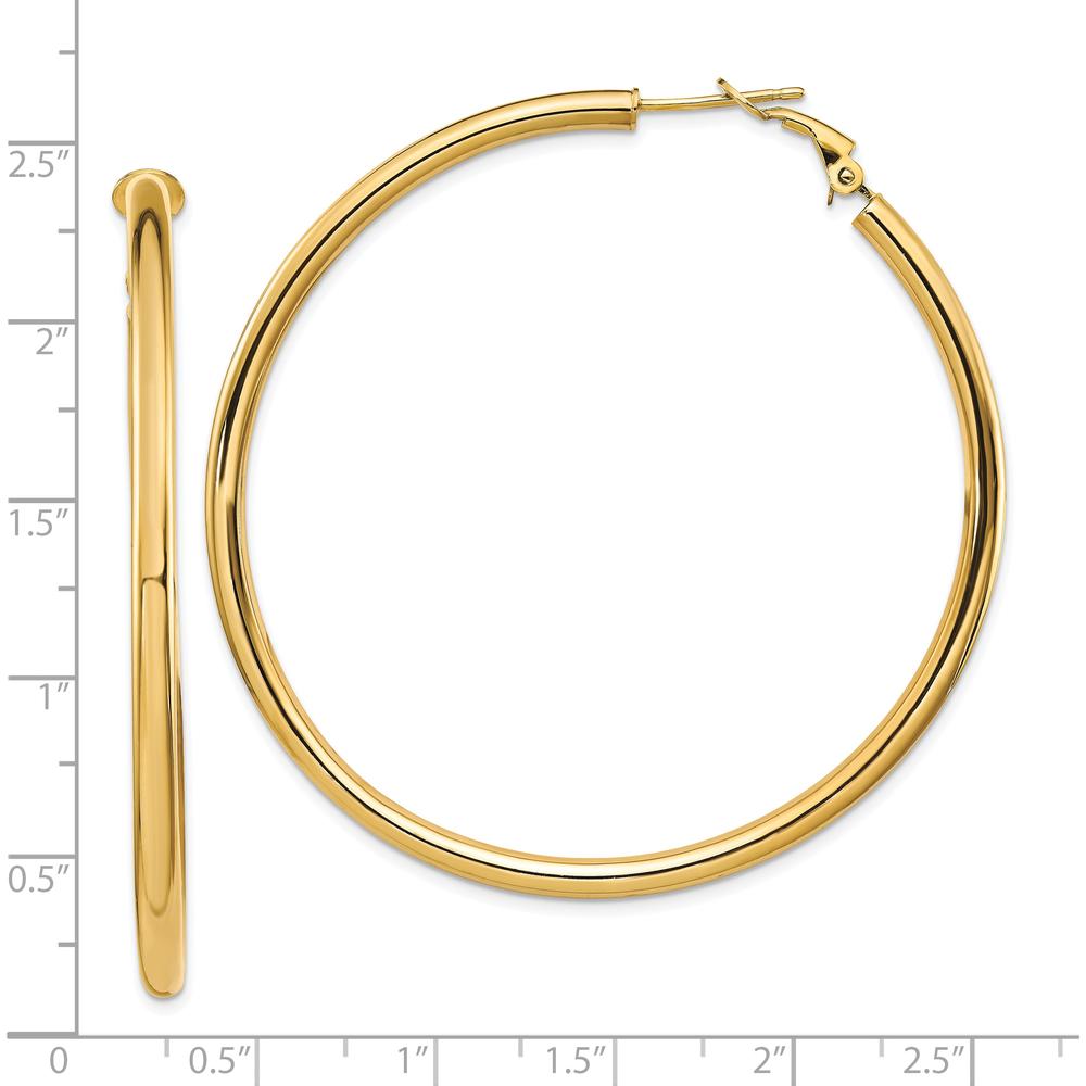 10K Yellow Gold 50mm Polished Round Hoop Earrings with Omega Back Closure