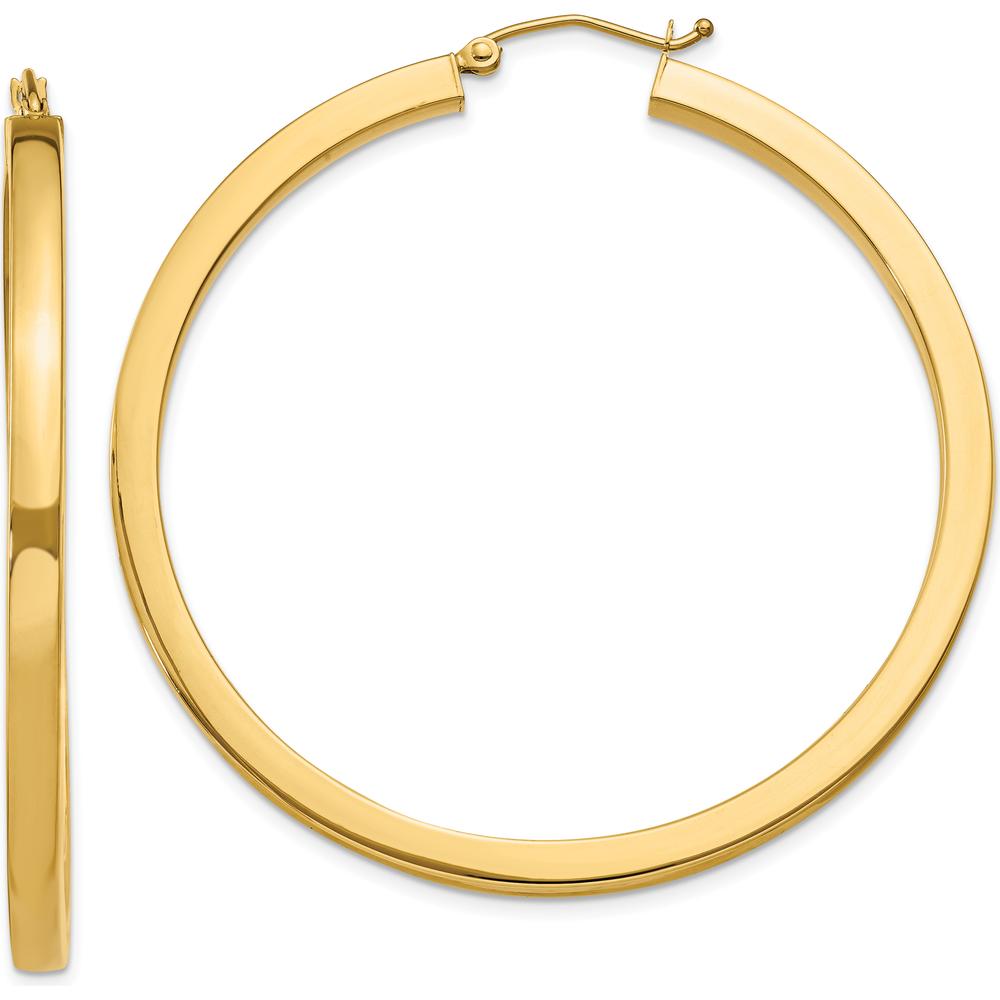 10K Yellow Gold 50mm Polished Square Hoop Earrings - 3mm Thick