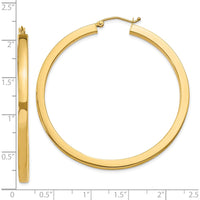 10K Yellow Gold 50mm Polished Square Hoop Earrings - 3mm Thick
