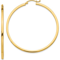 10K Yellow Gold 50mm Polished Square Tube Hoop Earrings