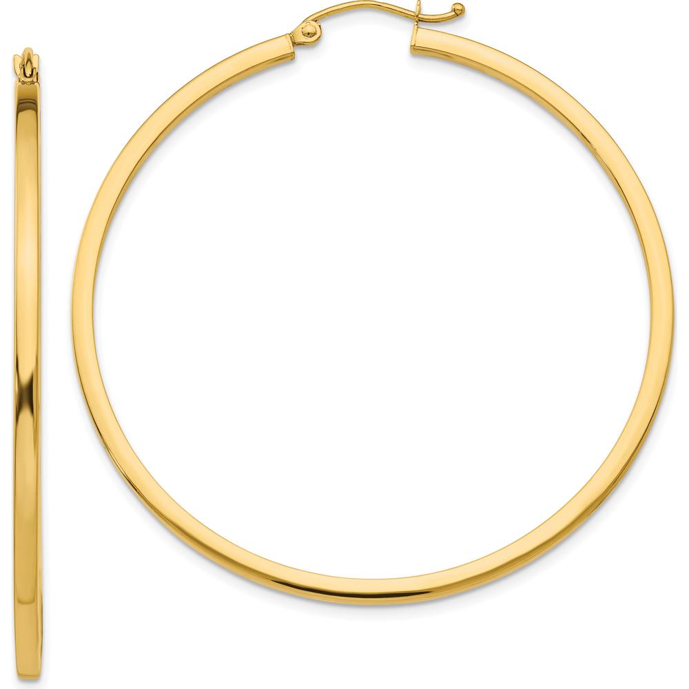 10K Yellow Gold 50mm Polished Square Tube Hoop Earrings
