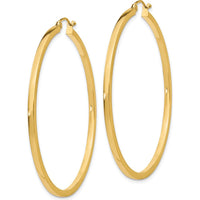 10K Yellow Gold 50mm Polished Square Tube Hoop Earrings
