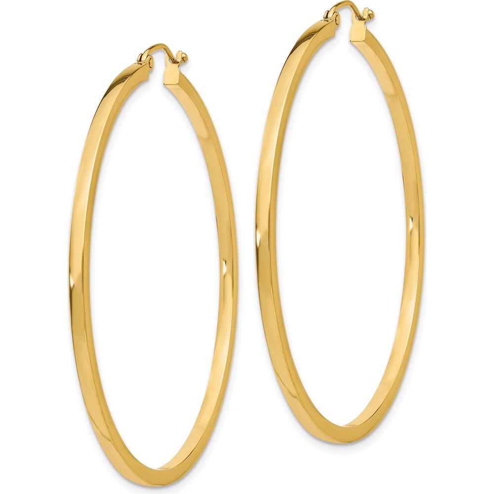 10K Yellow Gold 50mm Polished Square Tube Hoop Earrings