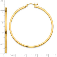 10K Yellow Gold 50mm Polished Square Tube Hoop Earrings