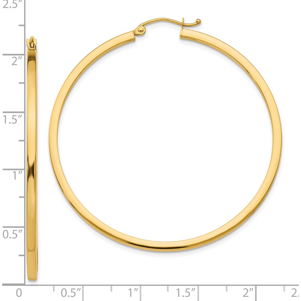 10K Yellow Gold 50mm Polished Square Tube Hoop Earrings
