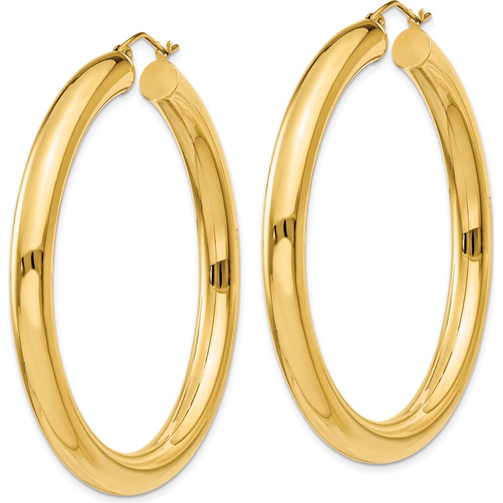 10K Yellow Gold 50mm Polished Tube Hoop Earrings