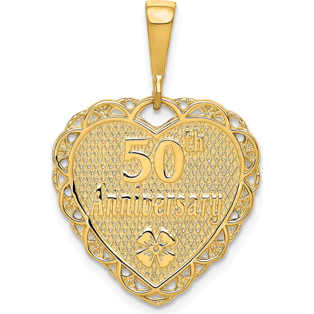 10K Yellow Gold 50th Anniversary Heart Charm with Polished Finish - 29mm Length, 20mm Width