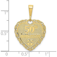 10K Yellow Gold 50th Anniversary Heart Charm with Polished Finish - 29mm Length, 20mm Width