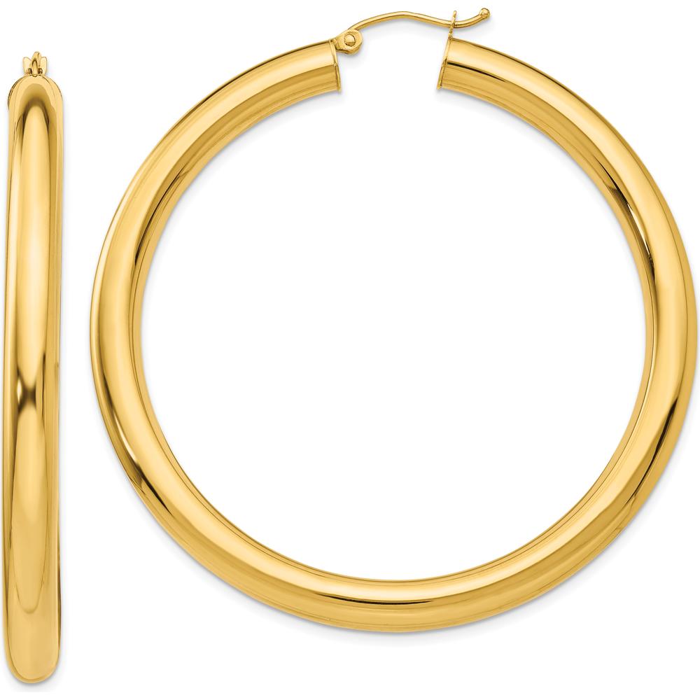 10K Yellow Gold 55mm Polished Tube Hoop Earrings