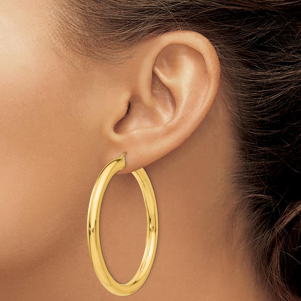 10K Yellow Gold 55mm Polished Tube Hoop Earrings