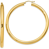 10K Yellow Gold 55mm Polished Tube Hoop Earrings - Lightweight Design