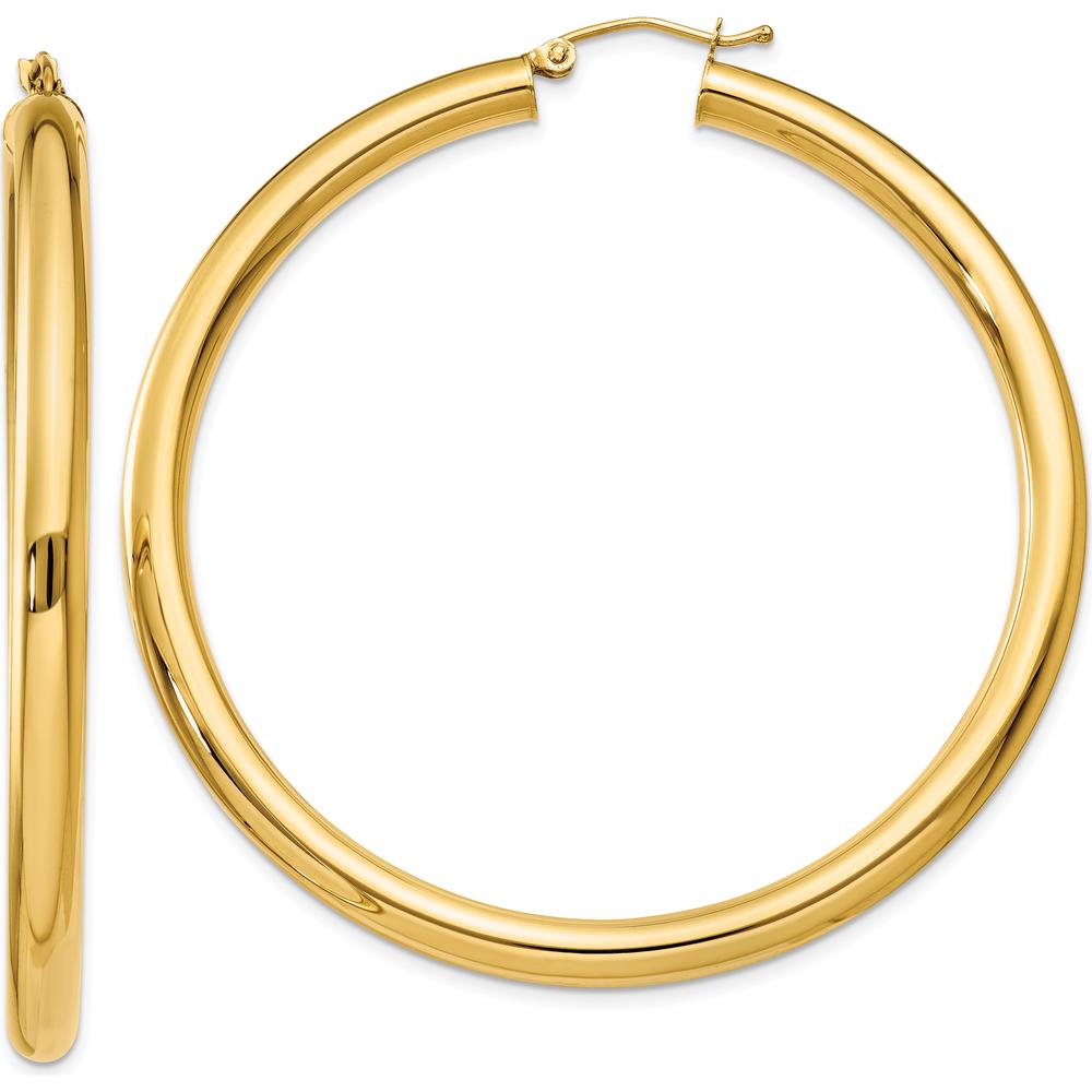 10K Yellow Gold 55mm Polished Tube Hoop Earrings - Lightweight Design