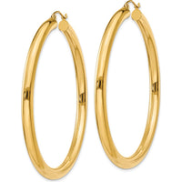 10K Yellow Gold 55mm Polished Tube Hoop Earrings - Lightweight Design