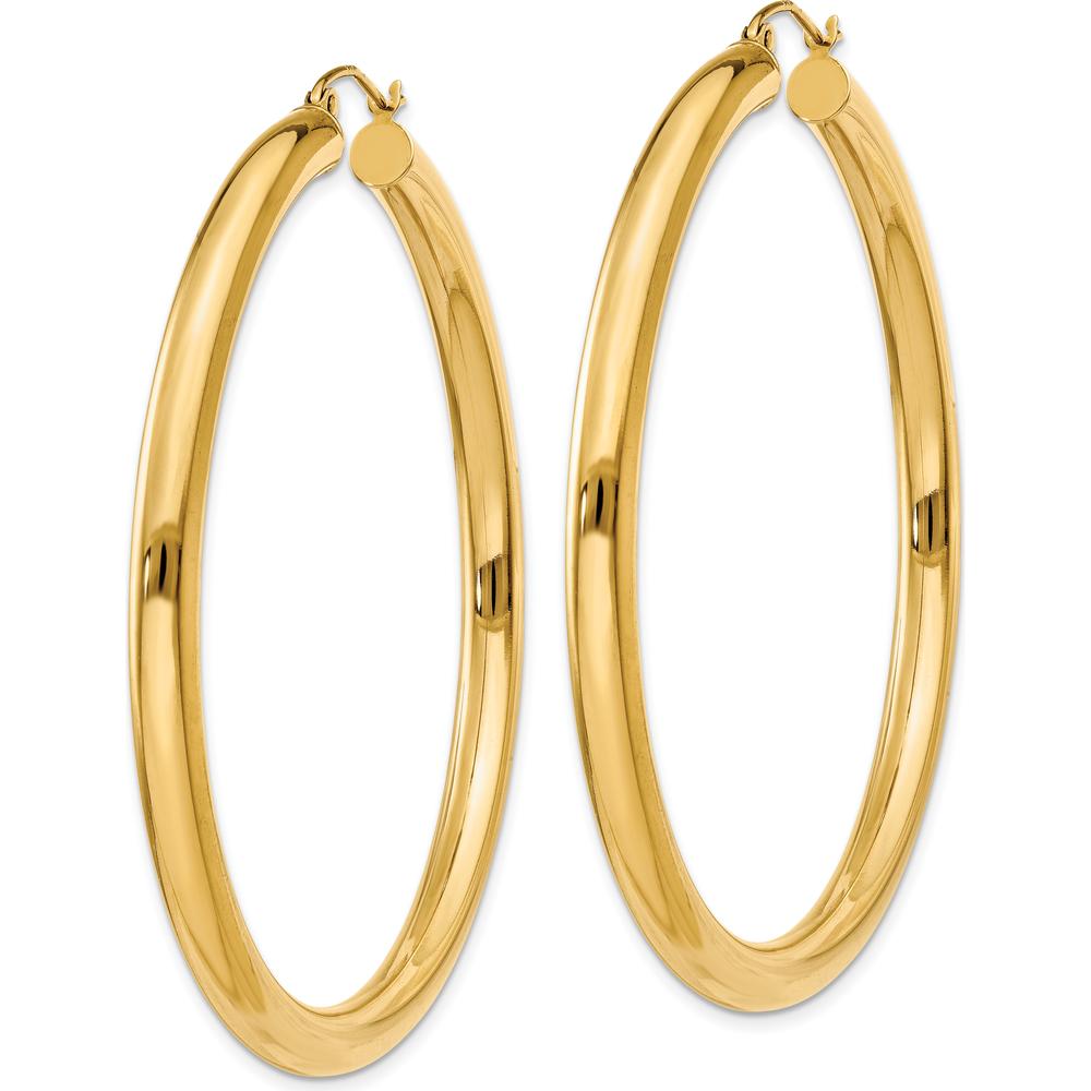 10K Yellow Gold 55mm Polished Tube Hoop Earrings - Lightweight Design