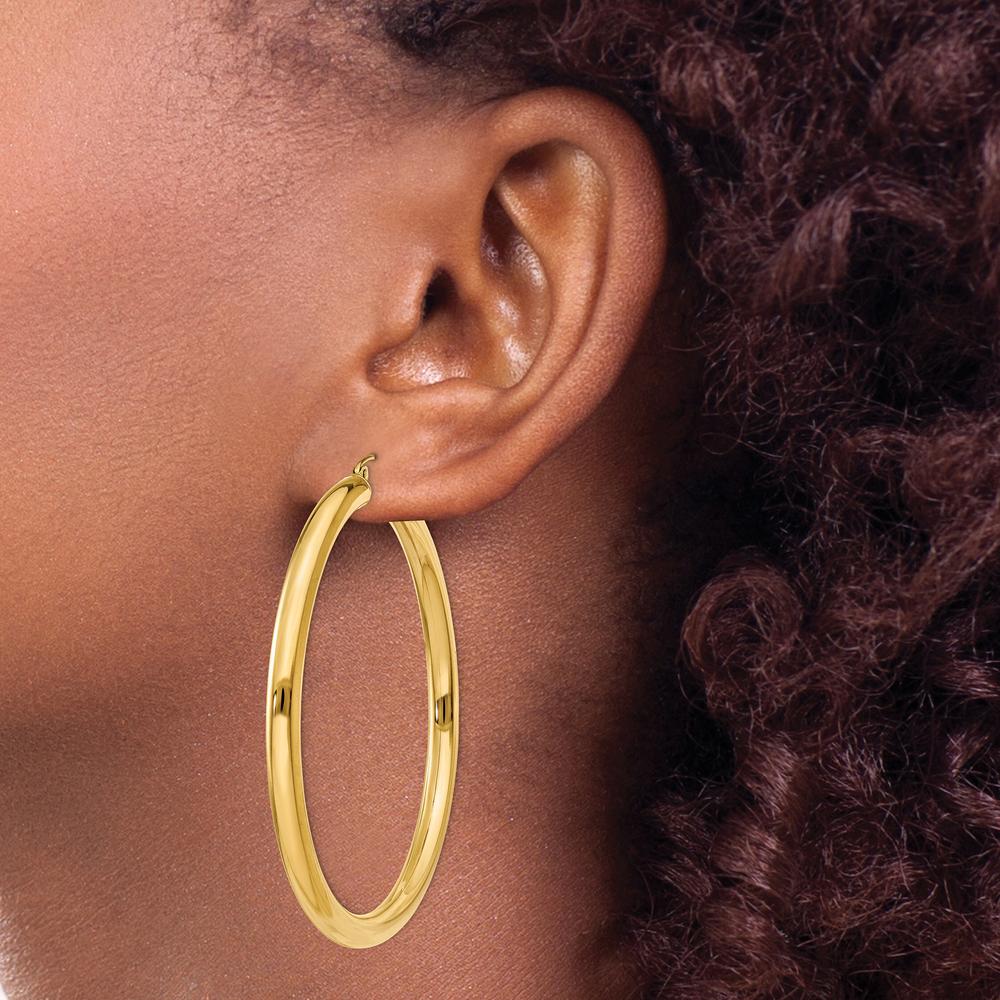 10K Yellow Gold 55mm Polished Tube Hoop Earrings - Lightweight Design