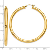 10K Yellow Gold 55mm Polished Tube Hoop Earrings - Lightweight Design