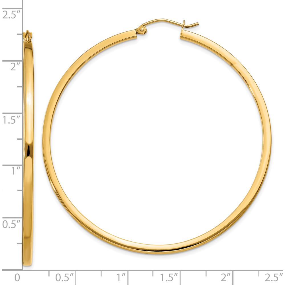 10K Yellow Gold 55mm Square Tube Hoop Earrings - Polished Finish