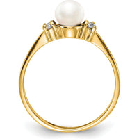 10K Yellow Gold 5mm Cultured Freshwater Pearl Ring with Round Diamonds - 0.039 Carat Total Diamond Weight