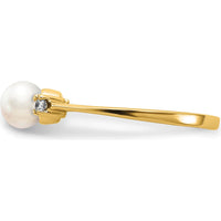 10K Yellow Gold 5mm Cultured Freshwater Pearl Ring with Round Diamonds - 0.039 Carat Total Diamond Weight