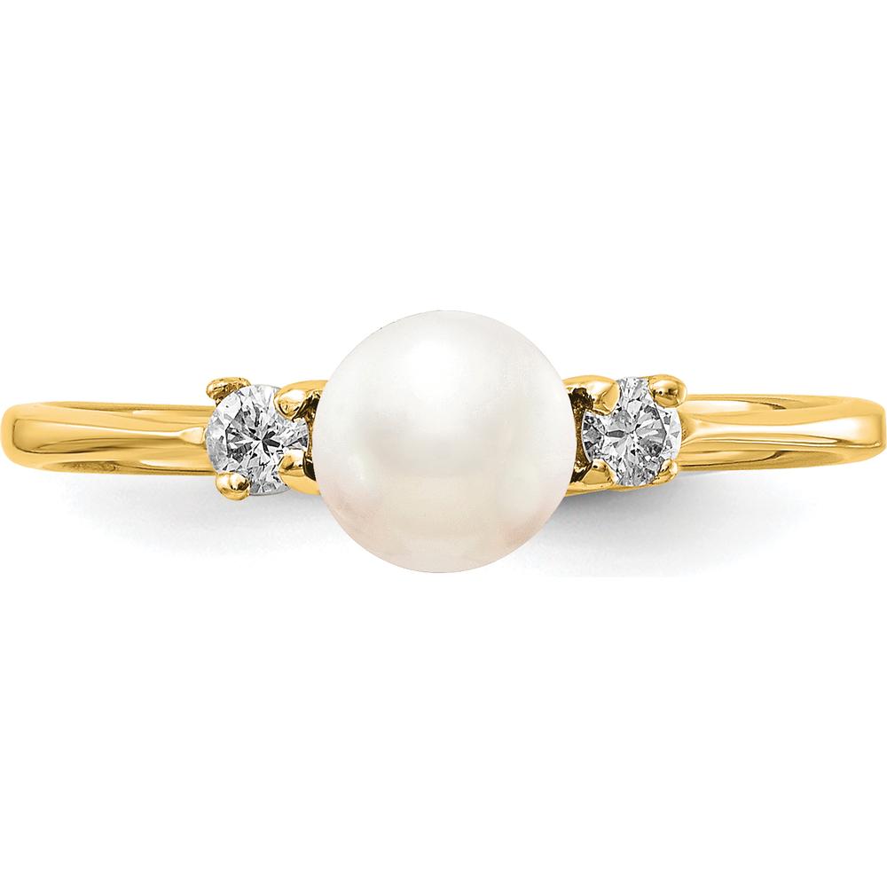 10K Yellow Gold 5mm Cultured Freshwater Pearl Ring with Round Diamonds - 0.039 Carat Total Diamond Weight