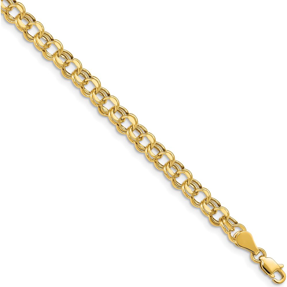 10K Yellow Gold 5mm Diamond-Cut Double Link Charm Bracelet - 7.25"
