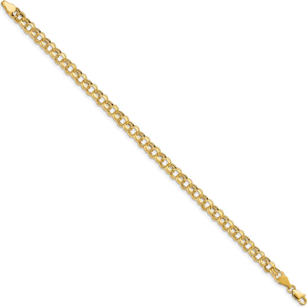 10K Yellow Gold 5mm Diamond-Cut Double Link Charm Bracelet - 7.25"