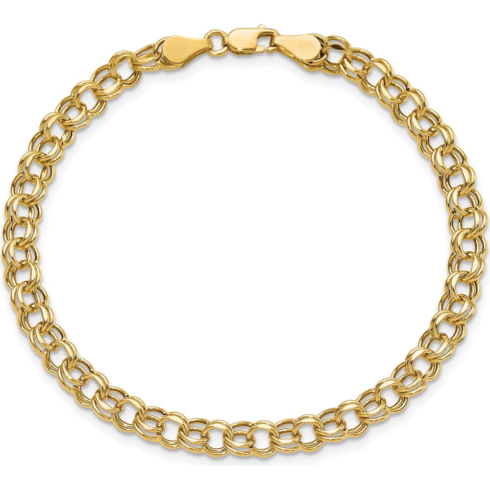 10K Yellow Gold 5mm Diamond-Cut Double Link Charm Bracelet - 8.25in Length