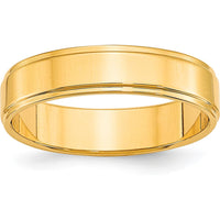 10K Yellow Gold 5mm Flat Wedding Band with Step Edge Design - Size 8