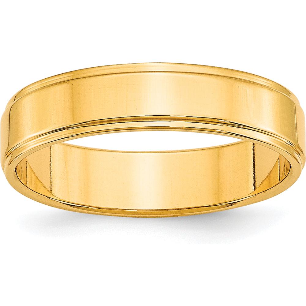 10K Yellow Gold 5mm Flat Wedding Band with Step Edge Design - Size 8