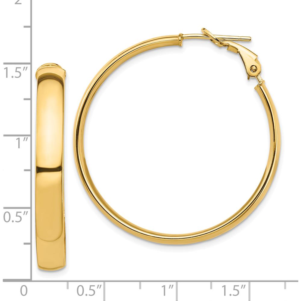 10K Yellow Gold 5mm High Polished Large Hoop Earrings - 37.48mm Length, Omega Clip Back
