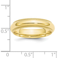 10K Yellow Gold 5mm Milgrain Half Round Comfort Fit Wedding Band - Size 10