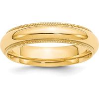 10K Yellow Gold 5mm Milgrain Half Round Comfort Fit Wedding Band Size 8.5