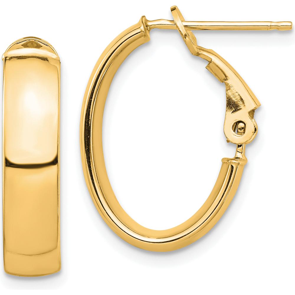 10K Yellow Gold 5mm Polished Omega Back Oval Hoop Earrings - 19.18mm Length, 13.64mm Width