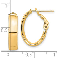 10K Yellow Gold 5mm Polished Omega Back Oval Hoop Earrings - 19.18mm Length, 13.64mm Width