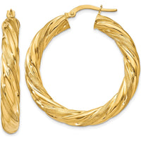 10K Yellow Gold 5mm Satin & Polished Twisted Hoop Earrings - 35.5mm Diameter