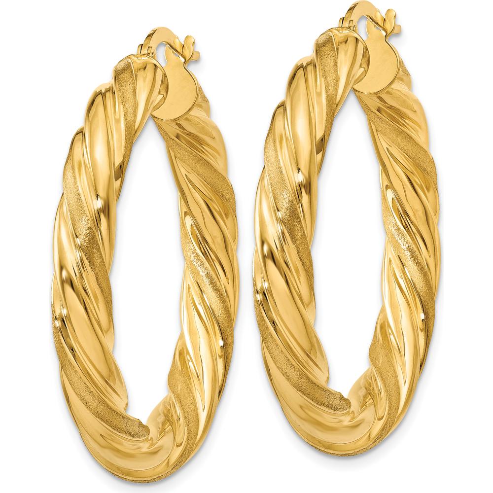 10K Yellow Gold 5mm Satin & Polished Twisted Hoop Earrings - 35.5mm Diameter