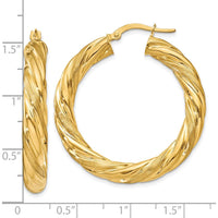 10K Yellow Gold 5mm Satin & Polished Twisted Hoop Earrings - 35.5mm Diameter