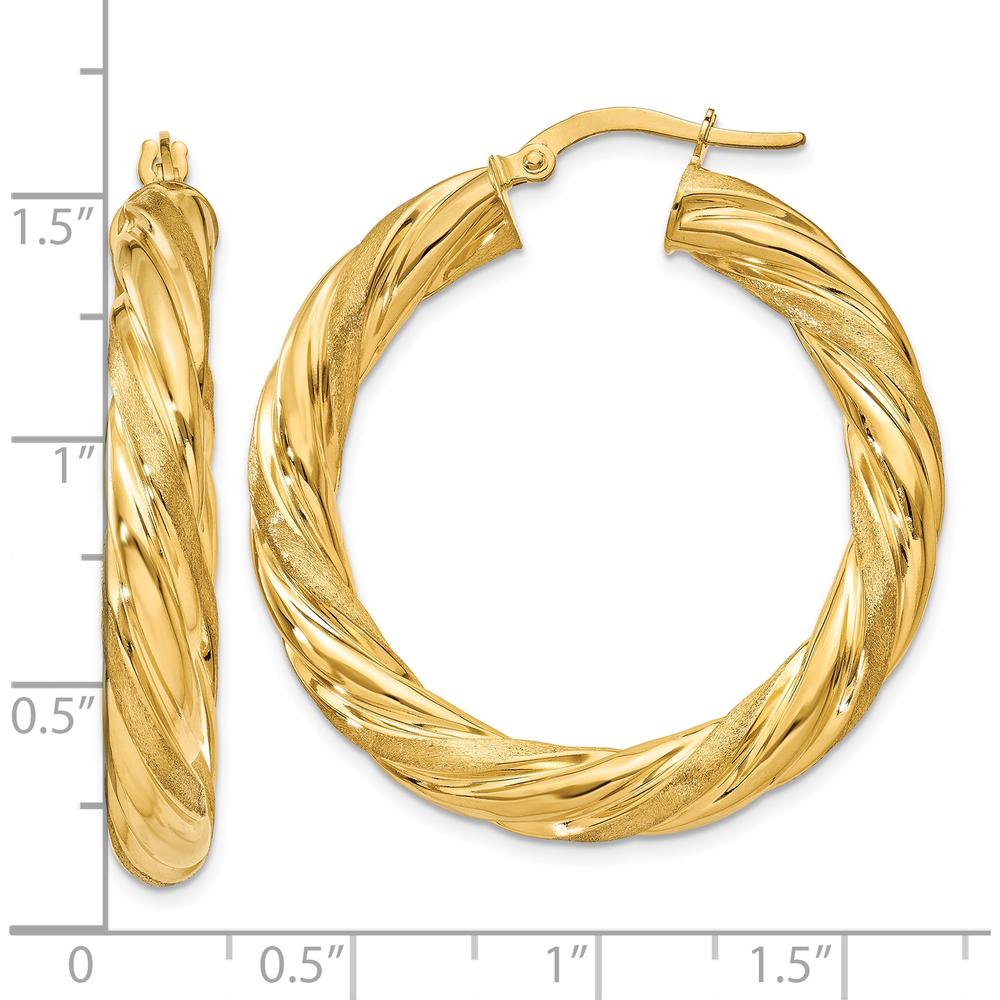 10K Yellow Gold 5mm Satin & Polished Twisted Hoop Earrings - 35.5mm Diameter
