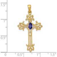 10K Yellow Gold 5x3mm Oval Tanzanite Cross Pendant - 0.270 Carat Total Tanzanite Weight