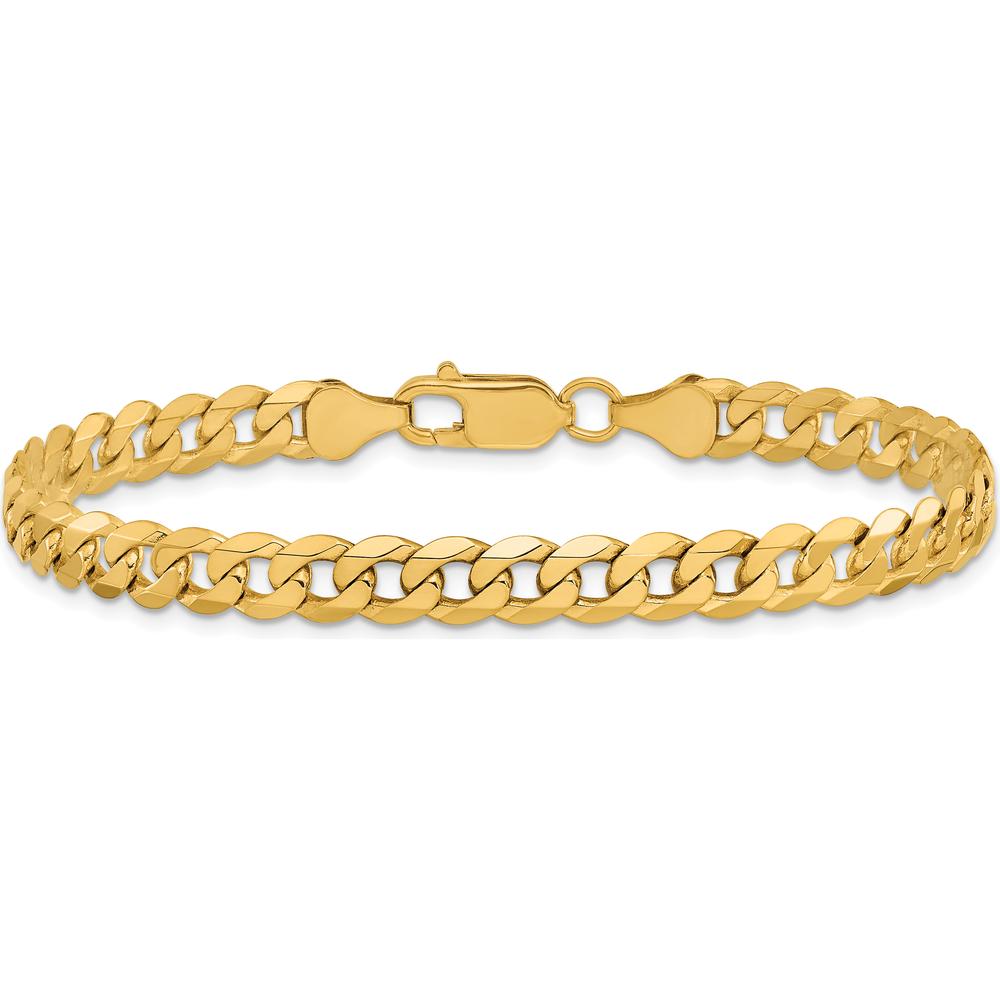 10K Yellow Gold 6.25mm Flat Beveled Curb Chain Bracelet with Lobster Clasp