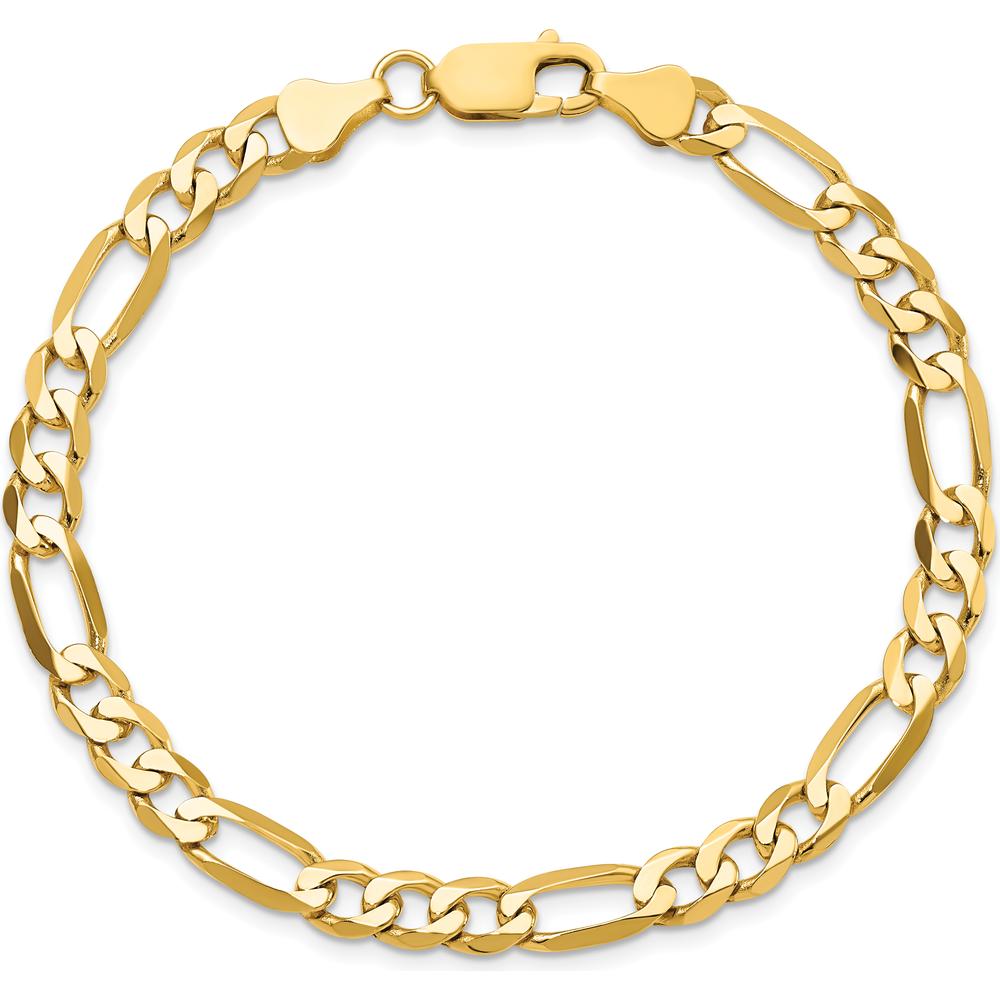 10K Yellow Gold 6.25mm Flat Figaro Chain Bracelet - 7"
