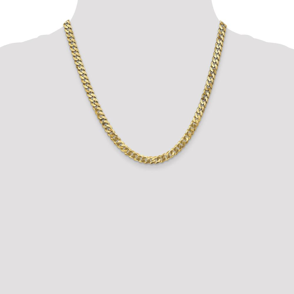 10K Yellow Gold 6.25mm Polished Flat Beveled Curb Chain Necklace - 20"